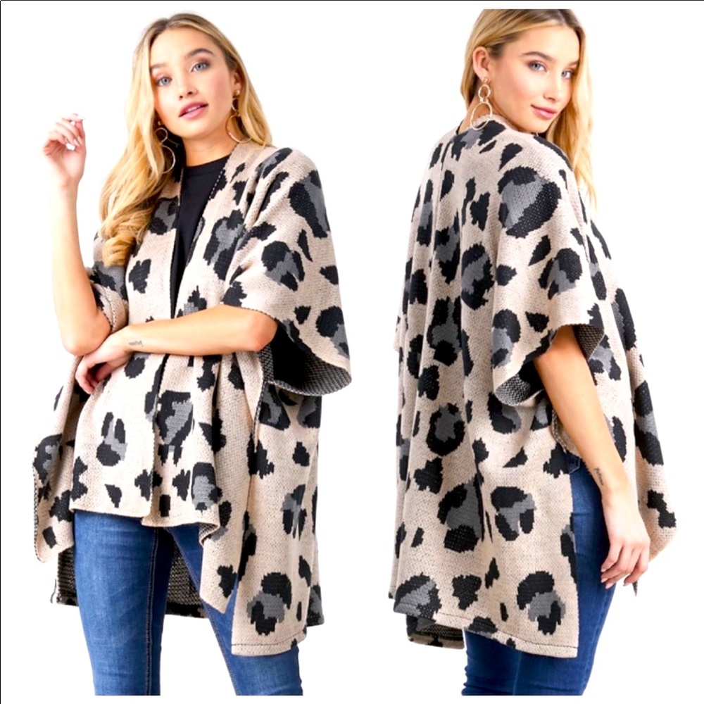 Leopard Print Kimono PonchoCardigan